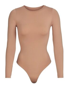 SKIMS Long Sleeve Scoop Neck Bodysuit in Nude Tan
